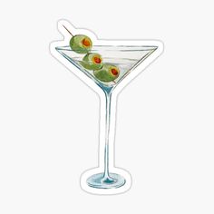 A martini glass watercolor stickers with green olives. Martini Glass Painting, Olive Martini, Olive Tattoo, Glass Watercolor, Olive Cocktail, Linen Board, Green Stickers, Stickers Watercolor, Martini Olives