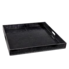 an empty black tray with handles on a white background