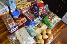 an assortment of food is sitting on the counter