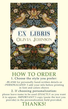 the cover of an ex libris book, showing how to order and what to do