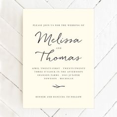 a wedding card with the wording on it