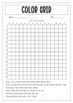 a printable color grid for students to practice their handwriting and numbers on the page