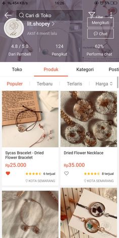 the app is displaying different items for sale on the phone screen, including bracelets and necklaces