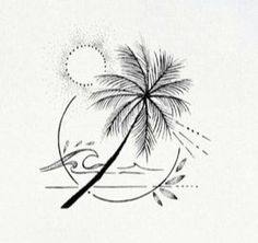 a black and white drawing of a palm tree