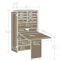 an image of a desk with drawers and measurements for the top drawer, bottom drawer and bottom drawer