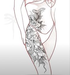 #follow #tattoos #tattooart #tattooideas #blogging #blogger #blog Leg To Stomach Tattoo, Back Tattoo Connected To Thigh, Plus Size Side Tattoo, Leg Tattoo Ideas Female Meaningful, Skull Spine Tattoos For Women, Tattoo Inspo Women Sleeve, Thigh Tatoos Woman, Large Hip Tattoos Women, Thigh Sleeve Tattoo Women