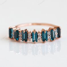 Baguette London Blue Topaz Ring for Women 18k Solid Gold - Etsy Blue Topaz Wedding Band, Braided Ring Band, Birthstone Band, Topaz Engagement Ring, London Blue Topaz Ring, Rose Gold Wedding Bands, Gold Wedding Band, Blue Topaz Ring, London Blue Topaz