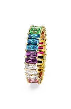 Add vibrant sparkle to your look with an elegant ring set with multicolor Swarovski crystals and plated in polished goldtone. 1/8" band width Goldtone plate/Swarovski crystal Imported Swarovski Matrix Ring, Fragrance Cologne, Hairstyling Products, Makeup Bronzer, Rollerball Perfume, Makeup Gift, Beauty Sale, Fragrance Design, Elegant Ring