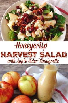 an apple cider salad with apples, cranberries and walnuts on the side