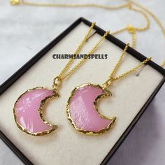 Raw Pink Chalcedony Crescent Moon Necklace * Pink Necklace * Gemstone Necklace * Moon Jewelry * Birthday Gift * Unique Christmas Gift Handmade Jewelry Gemstone- Chalcedony  Color- Pink Style- Electroplated Plating- Gold Theme- Love And Friendship Contact Us If You Have Any Query, Feel free for Catalogue, Samples & Bulk Price list. We do Deal In Bulk Quantity. Contact Us In Message For Bulk Order And Get An Amazing Discount. Explore a world of exquisite designs - simply follow this link to discov Moon Necklace Pink, Pink Chalcedony, Necklace Moon, Gold Theme, Gift Valentine, Crescent Moon Necklace, Jewelry Birthday, Handmade Christmas Gifts, Pink Necklace