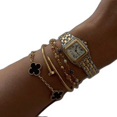 Bracelets With Watches Layering, Watch With Bracelets Women, Money Accessories, Jihoon Kim, Schmuck Gold, Unhealthy Obsession, Girls Stuff, Indie Jewelry, Photos Inspo