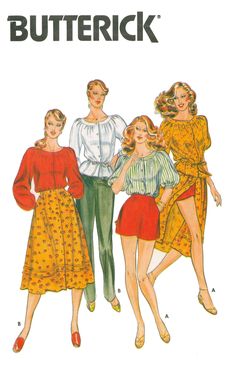 three women's dresses and one woman's blouse sewing pattern, butterick