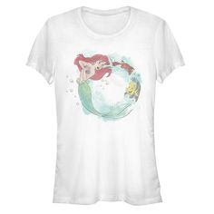 the little mermaid t - shirt is white with an image of ariel and flound