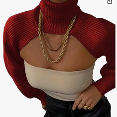 The Cutest Shrug That Elevates Any Basic Outfit! Completely Brand New With No Tags! Beautiful Burgundy Color And Fits Most Sizes! Fall Turtleneck, Knitted Shrug, Knit Shrug, Shrug Sweater, Basic Outfits, Burgundy Color, Ponchos, Turtleneck Sweater, Lady In Red