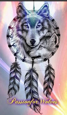 a drawing of a wolf with feathers on it's head and the words passion for wolves written below