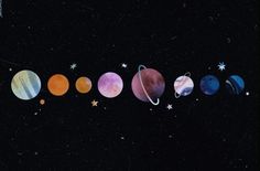 the solar system with eight planets and stars in it, all showing different colors on a black background