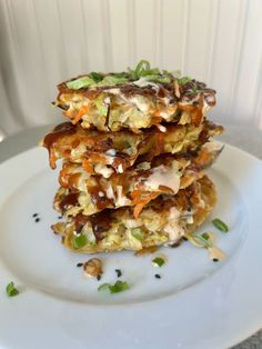 stacked cabbage pancakes on a platter Quick Vegetarian Lunch, Spicy Mayo