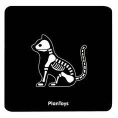 a black and white image of a cat with skeleton on it's back, in the shape of a mouse pad