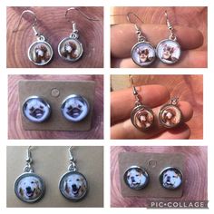 Handmade custom  pet earring. Choice of stud or dangle earrings. High resolution photo printed on photo paper and sealed with a clear glass cabochon. The stud earrings are made from stainless steel. The hooks on the dangle earrings are silver plated.  Hypoallergenic and perfect for those with sensitive ears!  Water resistant but not waterproof. Please remove before bathing or swimming. Earrings are 12mm in diameter  INSTRUCTIONS: Choose your favorite pet photo. We recommend a close up high resol Pet Earrings, Animal Earrings, Pet Photo, Simple Background, Cat Pet, Simple Backgrounds, Craft Business, High Resolution Photos, Sensitive Ears