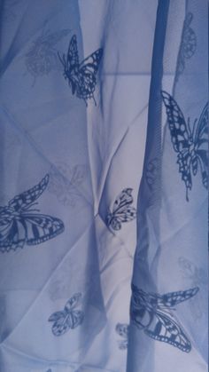 Sheer neck scarf with fuzzy butterflies printed generously. 100% polyester. Made in Korea. Thanks for looking! Butterfly Scarf, Vintage Numbers, Neck Scarf, Blue Butterfly, Neck Scarves, Butterfly Print, Card Set, Scarf Wrap, Flower Tattoo