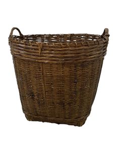 a brown wicker basket on a white background