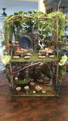 a doll house made out of plants and rocks