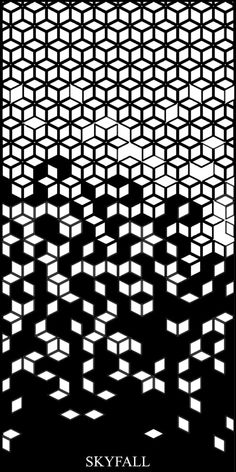 an abstract black and white pattern with the words skyfall written in bold, interlocked letters