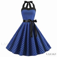 Lasaky - Vintage Polka Dot Strapless Dress with Flared Skirt Vestidos Pin Up, Halter Party Dress, Vintage Halter Dress, Vintage Polka Dot Dress, Vestidos Retro, Plus Size Robes, Robes Vintage, Dot Print Dress, 파티 드레스