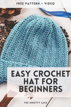 a knitted hat with the text easy crochet hat for beginners on it