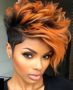 Sassy Pixie Haircut, Pixie Hair Color, Short Hair Designs, Black Hair Short Cuts, Shaved Side Hairstyles, Funky Short Hair, Hair Magic, Short Hair Images, Natural Hair Short Cuts