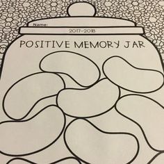 a coloring page for a potted memory jar with pebbles on it and the words positive memory jar below