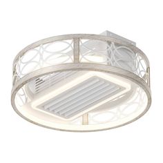 a white ceiling light that is on top of a wall and has an air vent in the middle