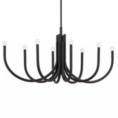 a black chandelier with eight lights hanging from the ceiling