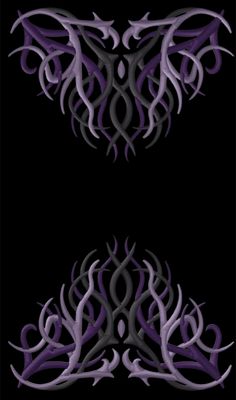 two purple and black designs on a black background