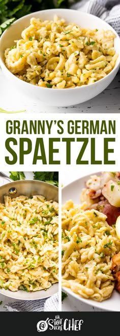 this is an image of a pasta dish with gravy's german spaezle