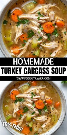 Turkey carcass soup with fresh vegetables, ideal for holiday leftovers and winter dinners. Turkey Soup From Carcass Recipes, Turkey Carcass Soup, Best Turkey Soup, Turkey Soup From Carcass, Thanksgiving Soups, Leftover Turkey Soup