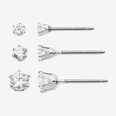 This smart CZ stud earring set is a great way to add a little—or a lot—of sparkle to your look. Dial the dazzle down with one pair or bling it on using all three pairs with multiple piercings. Lead and Nickel free.Metal: Silver-tone MetalStones: Cubic ZirconiasDimensions: 3-5mmJewelry photos are enlarged to show detail.Bead Type: Cubic Zirconia# Pieces In Set: 3 PairIncluded: 3 Pair of EarringsFeatures: Hypoallergenic, Nickel FreeEarring Back: PostMetal Color: Silver ToneEarring Length: 5mmEarring Width: 5mmCare: Wipe CleanStone Type: 6 Cubic ZirconiaEarrings Style: Stud EarringsEarrings Type: Earring SetsCountry of Origin: Imported Multiple Piercings, Earring Sets, Cubic Zirconia Earrings, Cz Stud Earrings, Stud Earrings Set, Stud Earring, Jewellery And Watches, Earring Set, Piercings