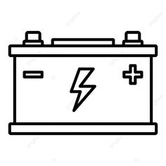 an electric car battery with a lightning bolt on it's side, in black and white