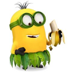 a cartoon character holding a banana and wearing goggles