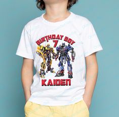 Transformers Birthday Shirt, Custom Transformers Shirt, Transformers Birthday Tshirt, Transformers Birthday Party, Transformers Shirt. Welcome to OceanSunTee! HOW TO ORDER? 1-) Choose t-shirt color. 2-) Choose your size. 3-) Choose T-shirt quantity. 4-) Add to Cart PLEASE make sure of all steps of your order. * If you have any questions or requests regarding your order, please send me a message. ⭐CARE INSTRUCTION: Please wash with warm water on a gentle cycle. Lay flat to dry. Do not use bleach and do not iron directly on the pattern. Do not dry clean. * There are different t-shirt brands we use. (Bella Canvas, Outlash, Gildan, Rabbit Skins, etc.) If you only want a specific brand please contact the seller.  * If you want expedited shipping, upgrade to Priority Mail at checkout.  * If you Transformers Birthday Party, Transformers Birthday Parties, Custom Transformers, Transformers Birthday, Transformer Birthday, Birthday Tshirts, Color 2, Birthday Shirt, Birthday Shirts