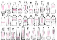 a bunch of bottles that are drawn on paper