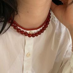 Category: Necklace Material: Metal Style: INS Style Red Agate Necklace, Necklaces Handmade, Stone Choker, Stone Beaded Necklace, Agate Necklace, Red Agate, Handmade Gold, Chain Jewelry, Beaded Choker