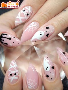 24pcs Almond Shape False Nails, French Minimalist Halloween Spider Web & Ghost Full Cover Nail Tips For Students, Ladies, Halloween Party, Dating, Holiday Daily WearI discovered amazing products on SHEIN.com, come check them out! Big But Simple Tattoos, Halloween Oval Acrylic Nails, Spooky Nail Art Designs, Cute Creepy Nails, Fun Spooky Nails, Halloween Nails Short Stiletto, Halloween Nail Art Acrylic, Halloween Nails Design Ideas, Pink Spooky Nails Almond