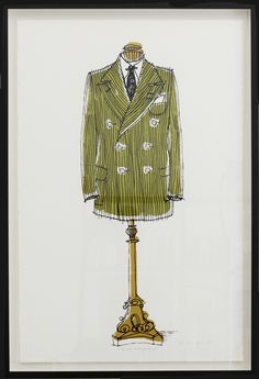 a drawing of a green suit and tie on a mannequin's dummy