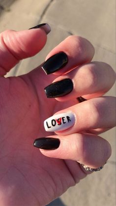 Nail Design Ideas For Short Nails, Vans Nail Designs, Halloween Nails Paint, Cute Nail Ideas For Acrylics Short, Diy Black Nails, Mcr Nails Ideas, Tomboy Nail Designs, Music Nail Ideas, Cute Nails Inspo Short