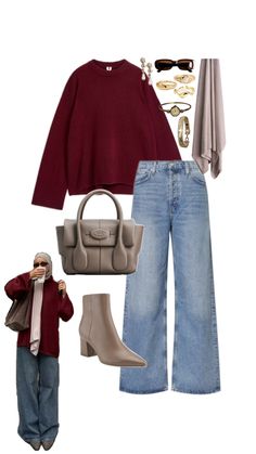 Islamic Fall Outfits, Modest Casual Fall Outfits, Winter Outfits Aesthetic Hijabi, Cherry Red Winter Outfits, Modest Winter Fits Aesthetic, Hijabi Outfits Autumn, Classy Outfits Modest, Outfit Inspo For Hijabis, Hijabi Outfits Fall