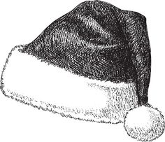 a black and white drawing of a santa hat