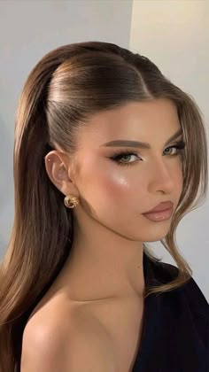 Wedding Hair Some Up Some Down, Medium Length Evening Hairstyles, Bride Hair Half Up Half Down Front View, Evening Hairstyles For Long Hair Half Up, Glam Down Hairstyles, Hair Do Inspiration, Hair Up Do Ideas, Make Up And Hair Styles, Filipiniana Hairstyle For Short Hair