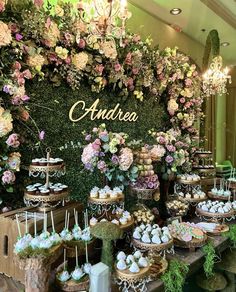 a table filled with lots of desserts and cupcakes