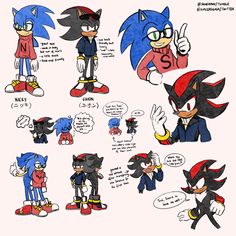 an image of sonic the hedgehog and other characters in different poses with their names